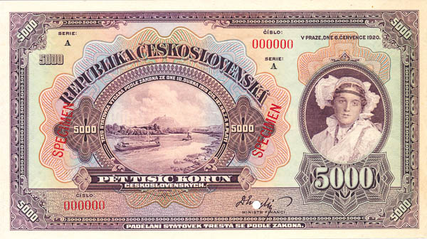 5000 Koruna 1920 A (annulus) - front