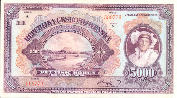 5000 Koruna 1920 A - front