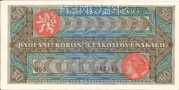 50 Koruna 1922 s. 055 (perforated) - front