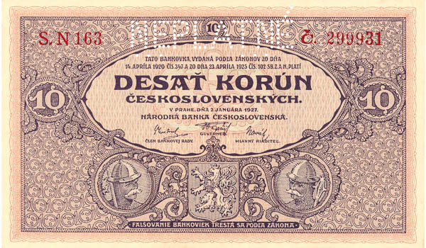 10 Kč 1927 N 163 (perforovaná) - avers