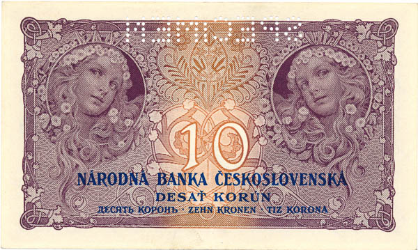 10 Kč 1927 P 012 (perforovaná) - revers