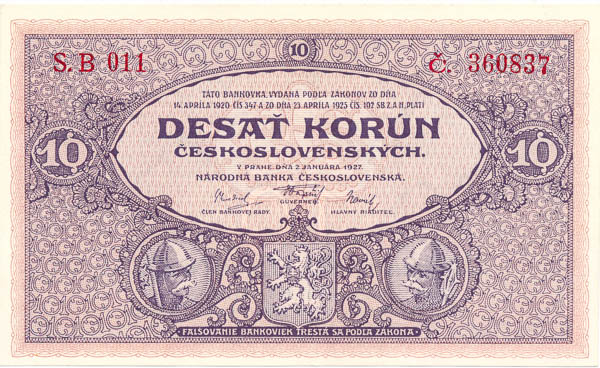 10 Kč 1927 B 011  - avers