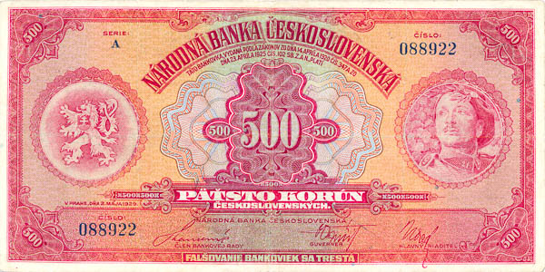 500 Kč 1929 A - averz