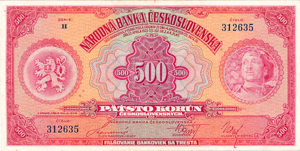 500 Kč 1929 H - averz