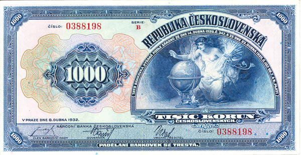 1000 Kč 1932 B - averz