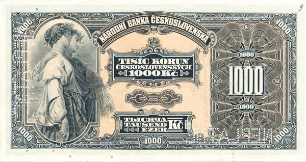 1000 Kč 1932 C (bankový vzor) - reverz