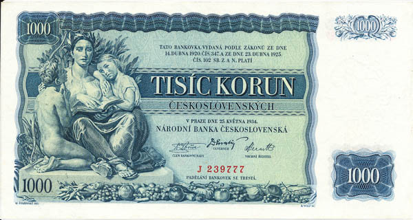 1000 Koruna 1934 J - front