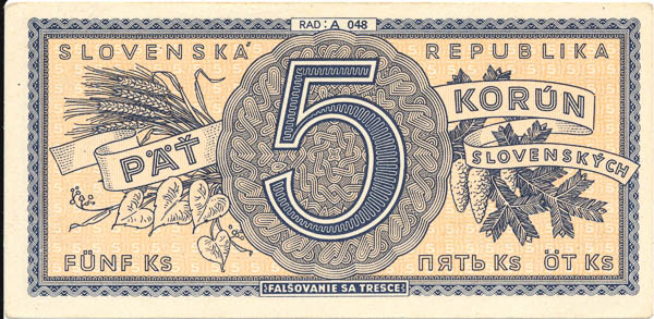 5 Koruna (1945) A 048 (perforated) - front