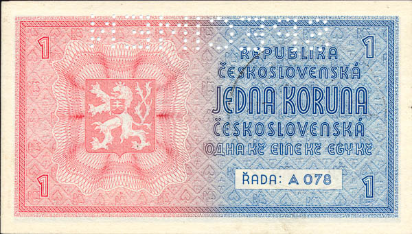 Koruna (1938/1940) A 078 (bank specimen) - back