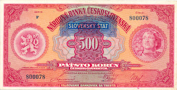 500 Koruna 1929/1939 F - front