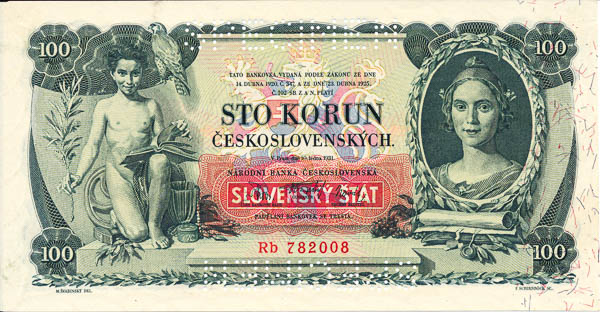 100 Koruna 1931/1939 Rb (bank specimen) - front