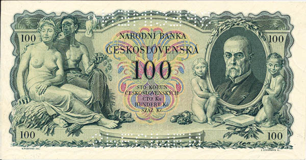 100 Koruna 1931/1939 Rb (bank specimen) - back