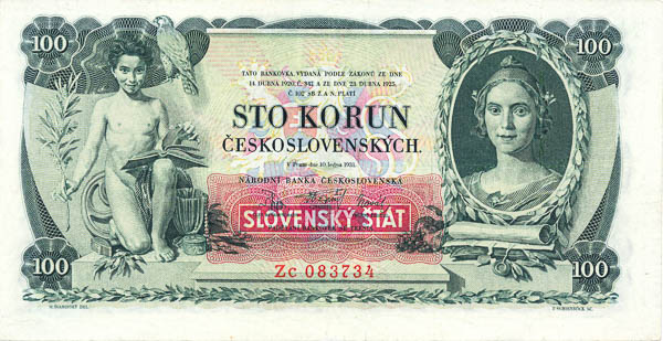 100 Koruna 1931/1939 Zc - front
