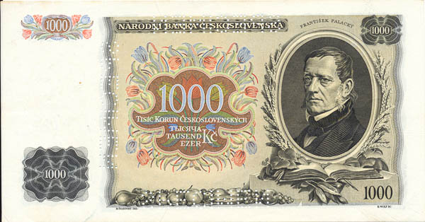 1000 Koruna 1934/1939 L (bank specimen) - back