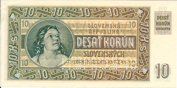 10 Koruna 1939 On 77 (perforated) - back
