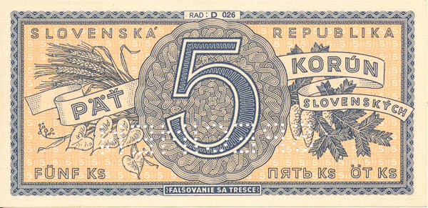 5 Ks (1945) D 026 (perforovaná) - revers
