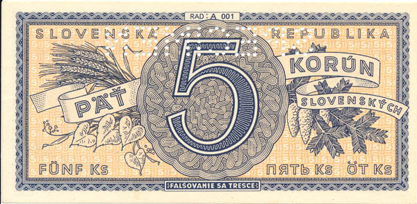 5 Ks (1945) A 001 (perforovaná) - revers