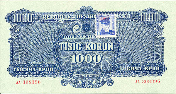 1000 K 1944 AA (bankový vzor) - averz