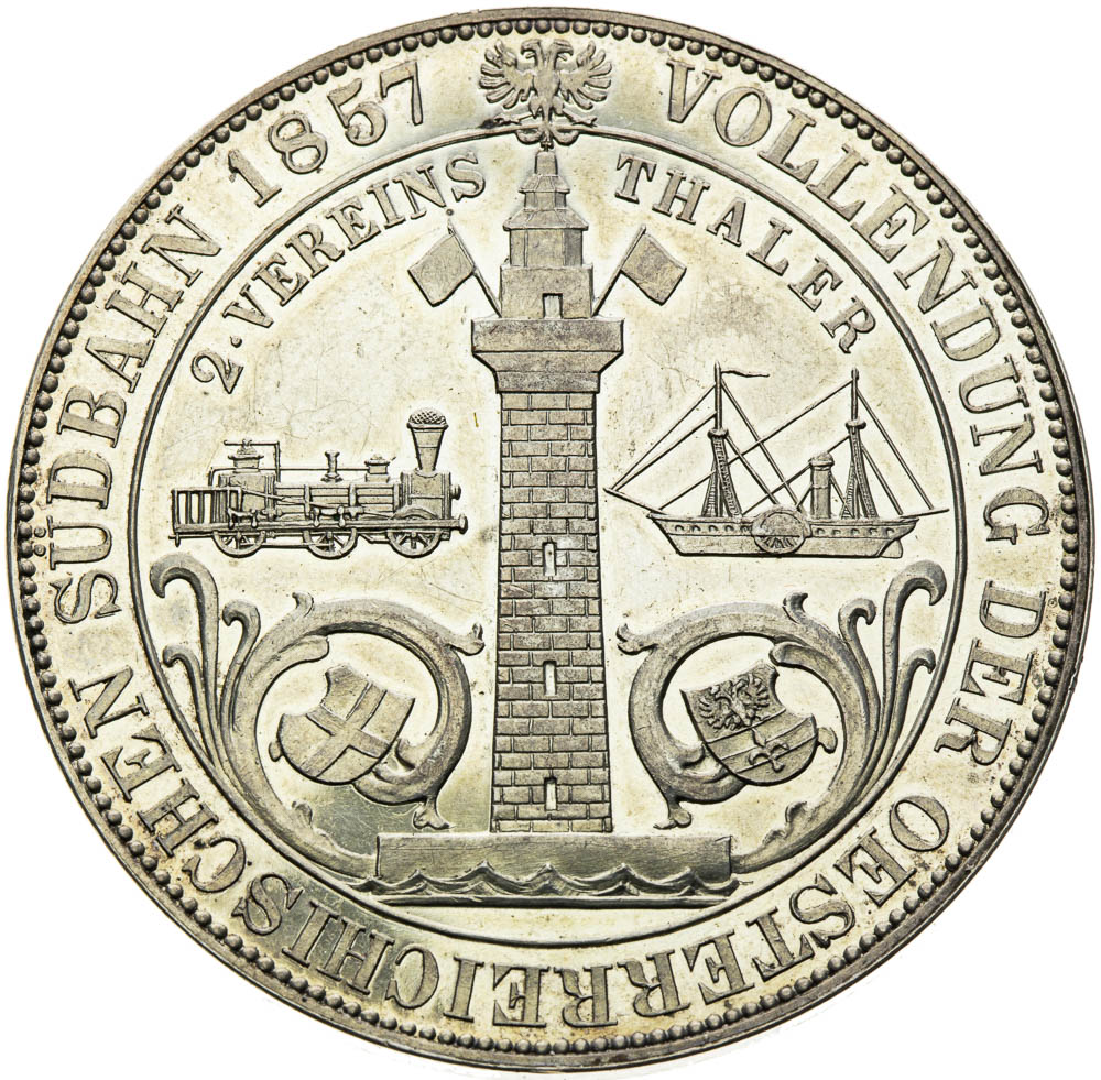 Spolkový 2 toliar 1857 - reverz