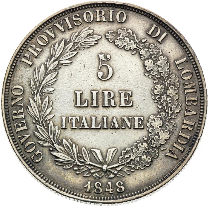 5 Lira 1848 - front