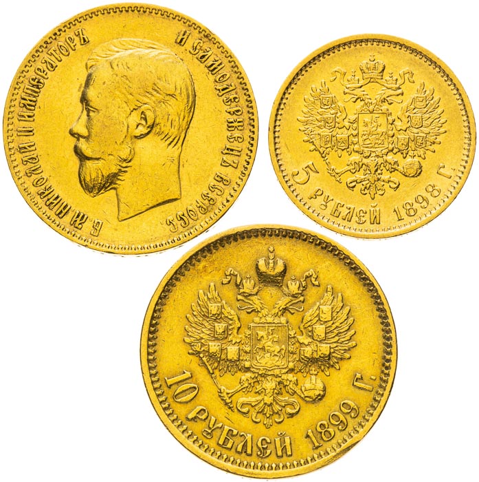10 Rubl 1899, 1900 a 5 rubl 1898 (3 ks) - avers