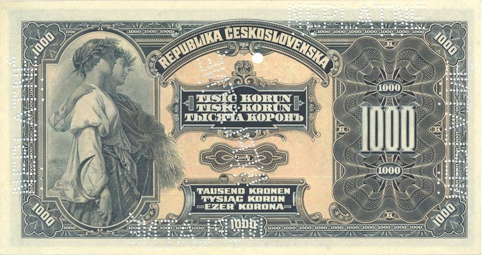 1000 Koruna 1919 E (bank specimen) - back