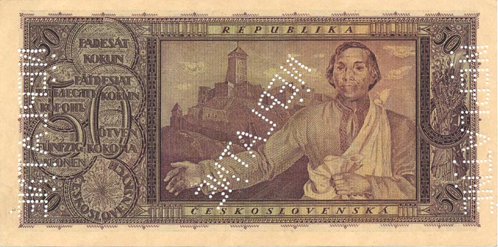 50 Koruna 1922 s. 054 (bank specimen) - back