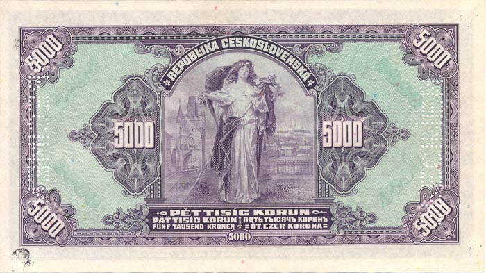 5000 Koruna 1920/1943 C (bank specimen) - back