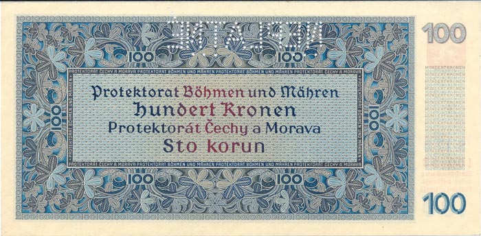 100 Koruna 1940 s. 17 B (perforated) - back