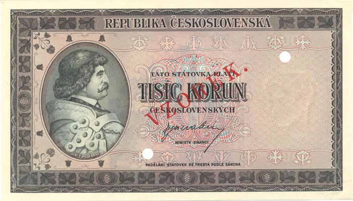 1000 Koruna (1945) (bank specimen) - front