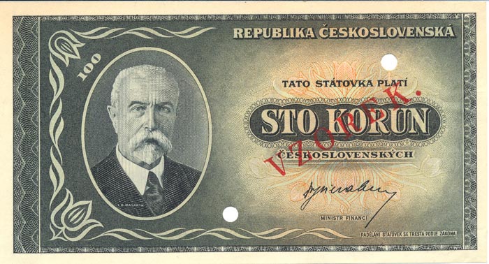 100 Koruna (1945) (bank specimen) - front