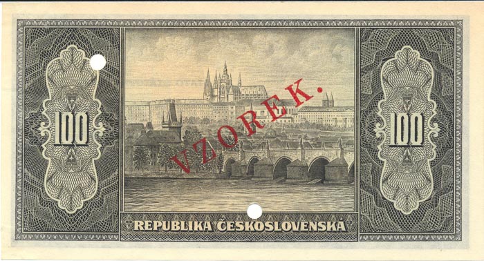 100 Koruna (1945) (bank specimen) - back