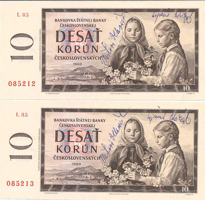 10 Koruna 1960 L 85 (consecutive 2 pcs) - front
