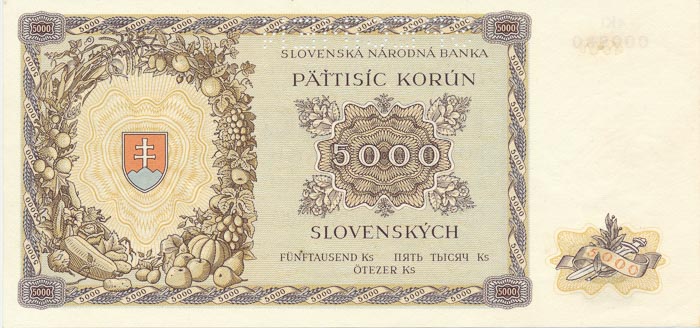 5000 Koruna 1945 4Kl (perforated) - back