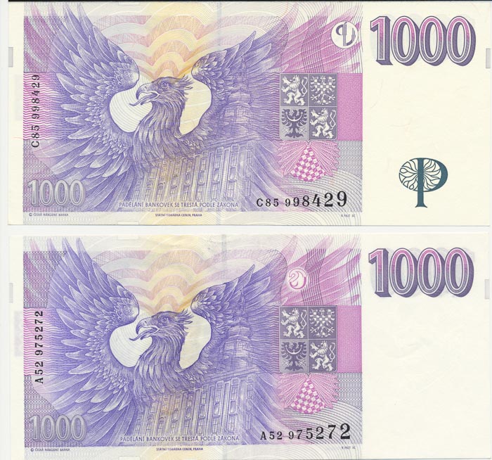 1000 Koruna 1993, 1996 (2 pcs) - back