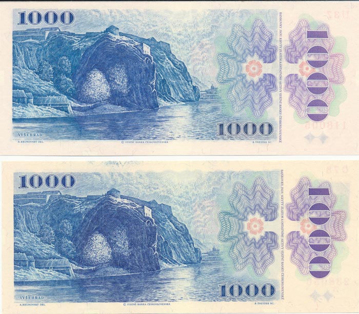 1000 Koruna 1985/1993 (2 pcs) - back