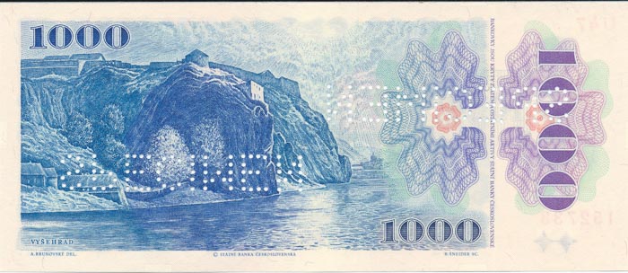 1000 Koruna 1985/1993 U 47 (bank specimen) - back