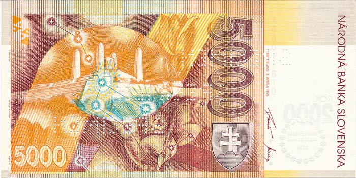 5000 Koruna 1995 A (bank specimen) - back