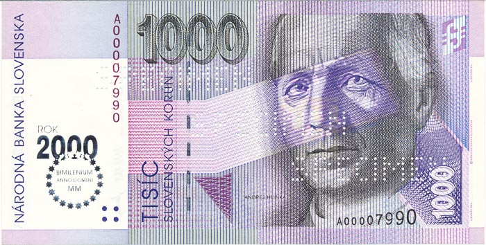 1000 Koruna 1993 A (bank specimen) - front