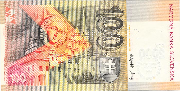 100 Koruna 1993 A (bank specimen) - back