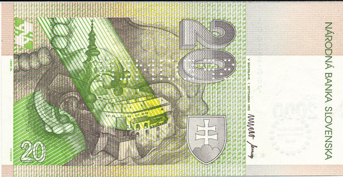 20 Koruna 1993 A (bank specimen) - back