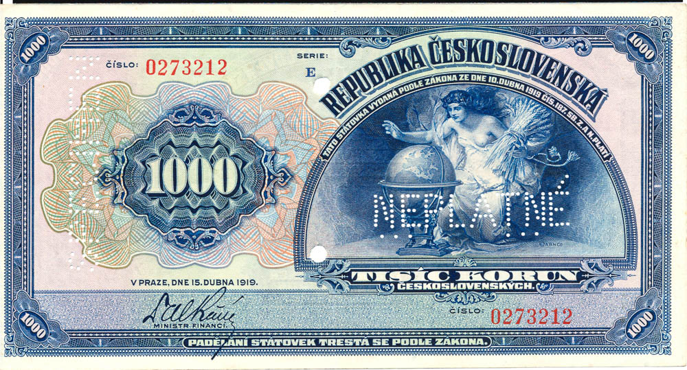 1000 Koruna 1919 (bank specimen) - front