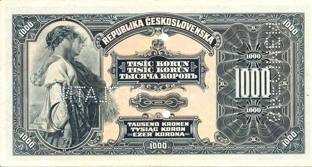 1000 Koruna 1919 (bank specimen) - back