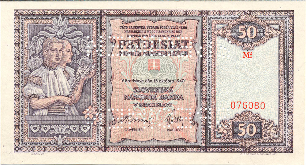 50 Koruna 1940 (bank specimen) - front