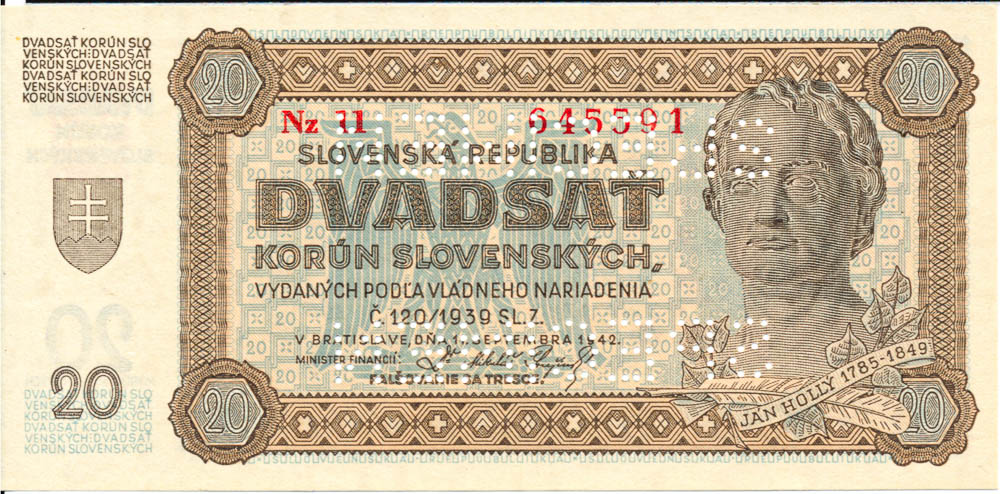 20 Koruna 1942 (bank specimen) - front