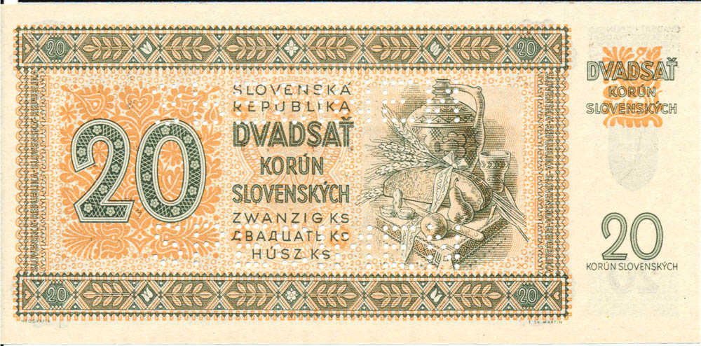 20 Koruna 1942 (bank specimen) - back