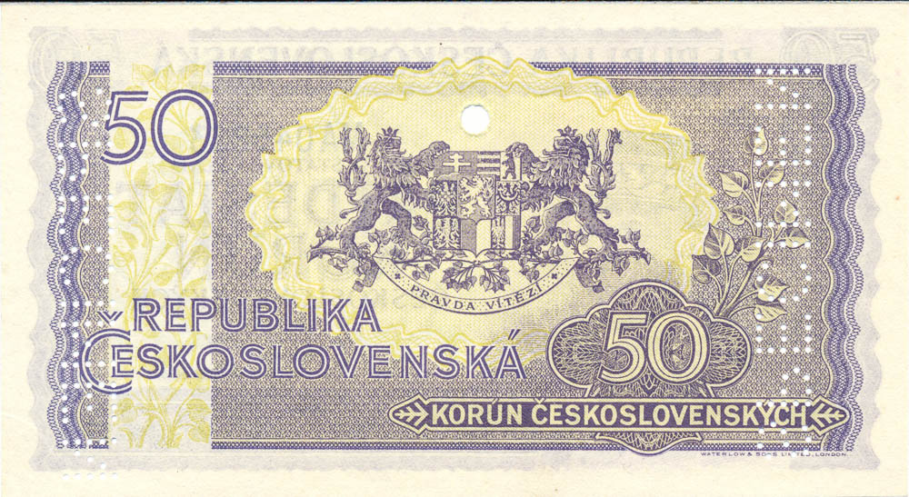 50 Koruna 1945 (bank specimen) - back