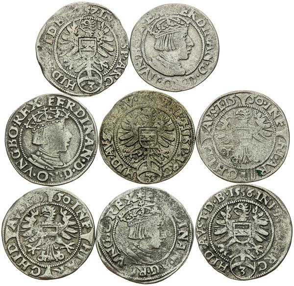 3 Krejcar 1550, 1555, 1556, 1557 (8 ks) - revers