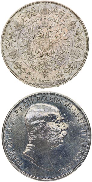 5 Korona 1908, 1908 (2 ks) - reverz