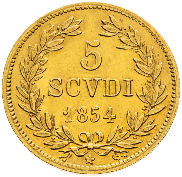 5 Scudi 1854 - back